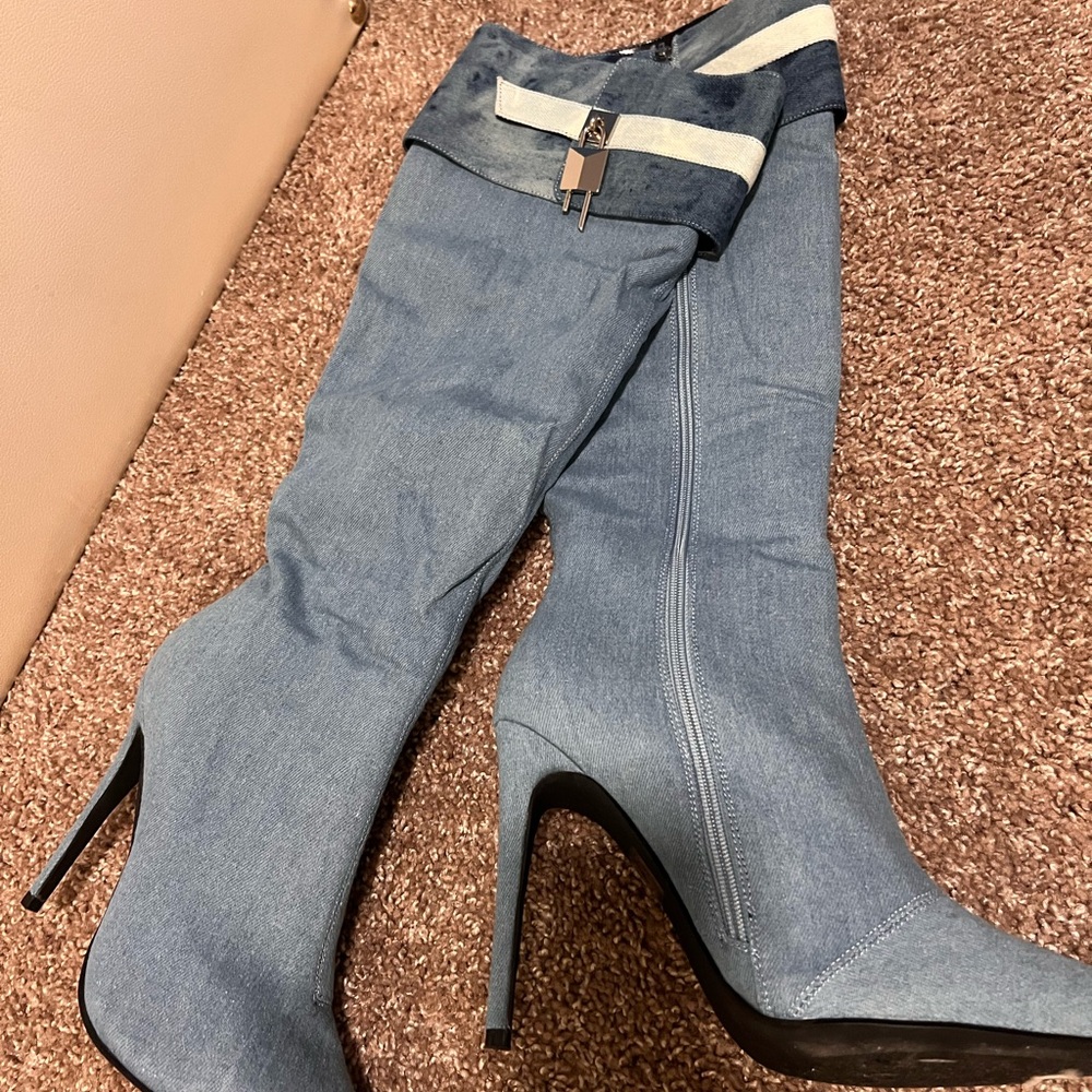 Cape Robbin Denim Knee High Stiletto Boots